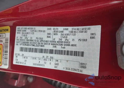 2021 Ford Ranger Xlt z USA, uszkodzony, nr VIN 1FTER4EH7MLD27405